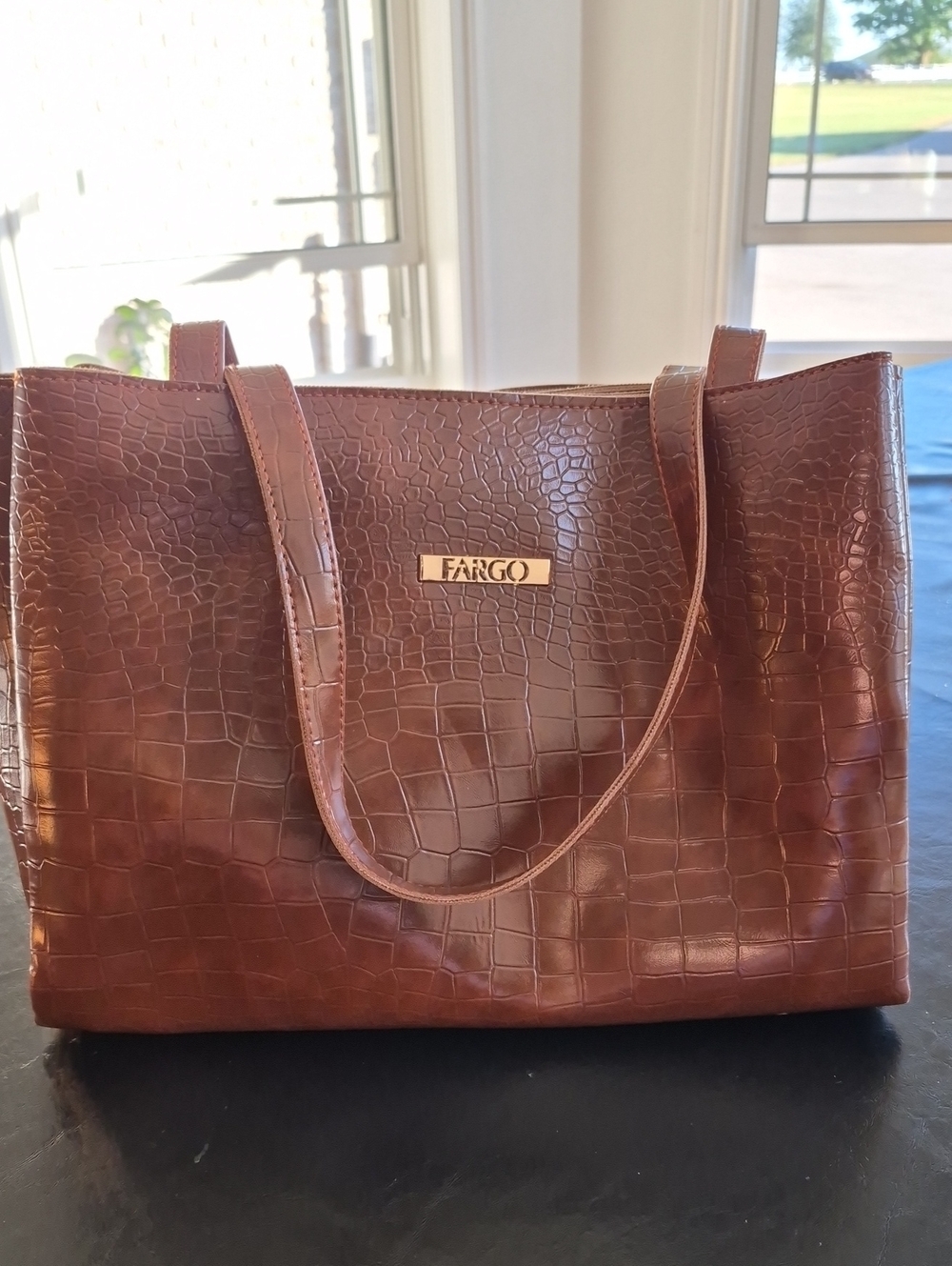 Fargo Brown Croc-Embossed Tote Bag for Women